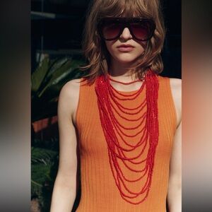 Zara beaded waterfall necklace,red,Valentine’s Day